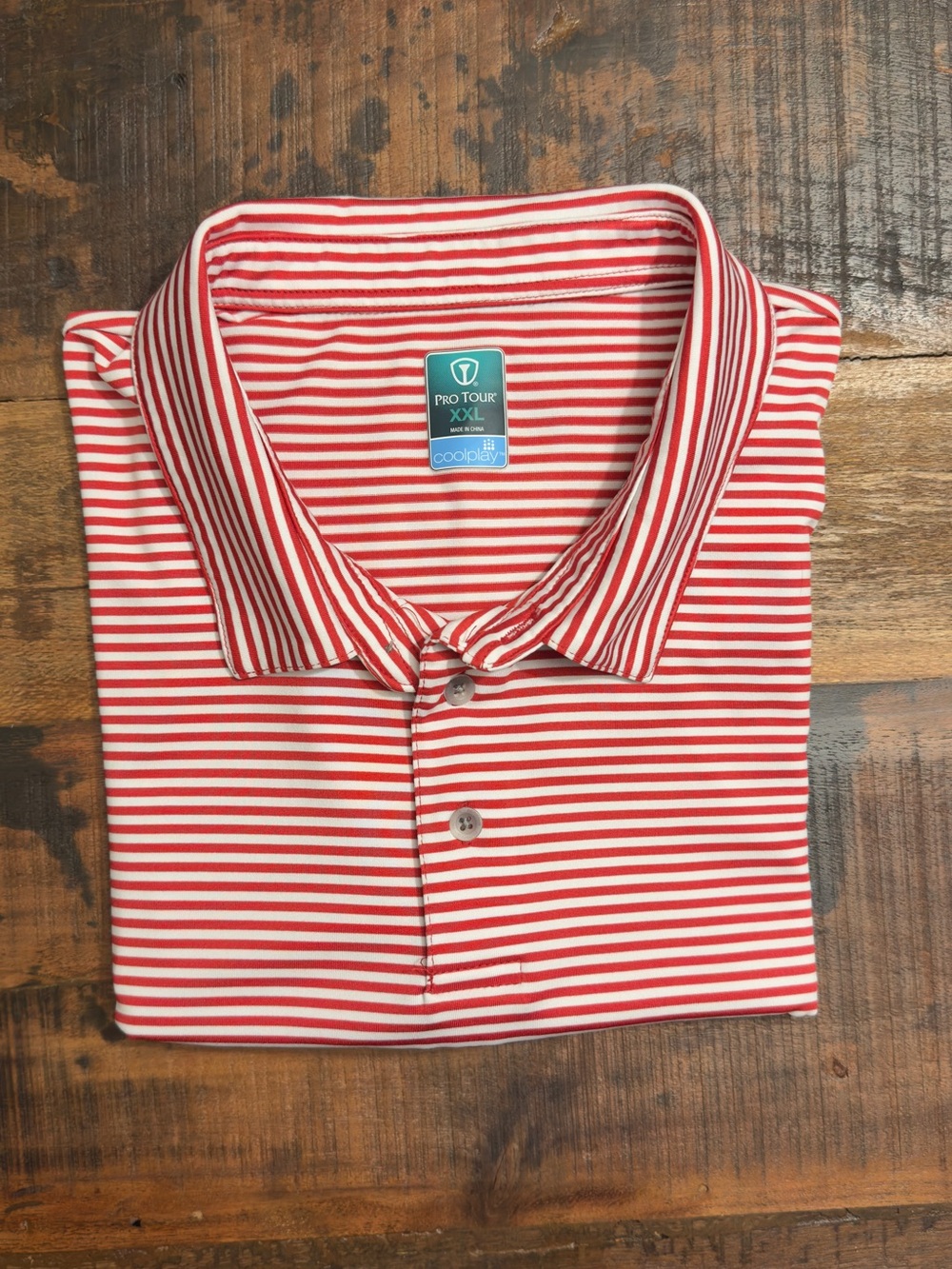 Pro Tour Men's Red and White Striped Golf Polo Shirt XXL